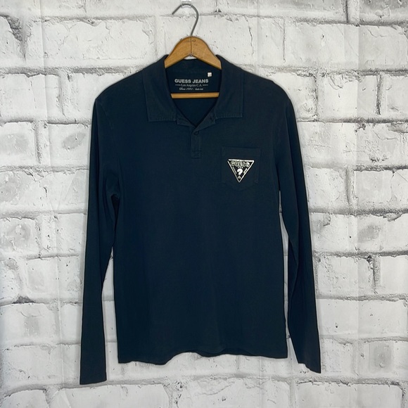 Guess Other - Guess Jeans Los Angeles CA Men’s Basic Tee VINTAGE Black Long Sleeve Polo Sz XL